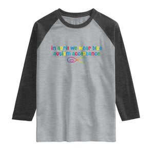 Autism Acceptance Raglan Shirt Neurodivergent Support Infinity Heart Symbol TS14 Heather Gray Heather Charcoal Print Your Wear