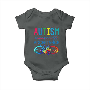 Autism Acceptance Baby Onesie Neurodivergent Support Infinity Butterfly Symbol TS14 Dark Heather Print Your Wear