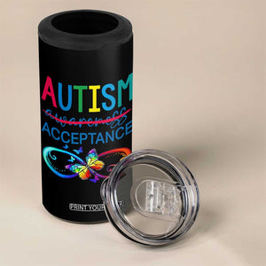 Autism Acceptance 4 in 1 Can Cooler Tumbler Neurodivergent Support Infinity Butterfly Symbol TS14 Print Your Wear