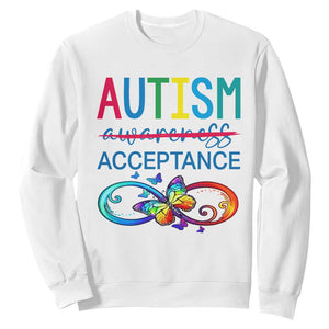 Autism Acceptance Sweatshirt - Neurodivergent Support Infinity Butterfly Symbol TS14 White Print Your Wear