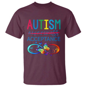 Autism Acceptance T Shirt - Neurodivergent Support Infinity Butterfly Symbol TS14 Maroon Print Your Wear