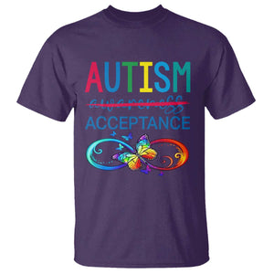 Autism Acceptance T Shirt - Neurodivergent Support Infinity Butterfly Symbol TS14 Purple Print Your Wear