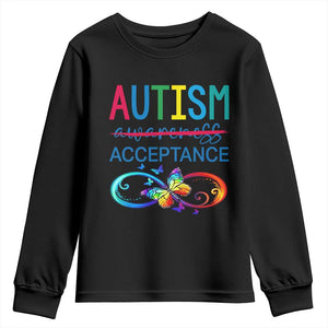 Autism Acceptance Youth Sweatshirt - Neurodivergent Support Infinity Butterfly Symbol TS14 Black Print Your Wear