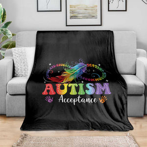 Autism Acceptance Throw Blanket Neurodivergent Support Rainbow Feather Infinity Symbol TS14 Print Your Wear
