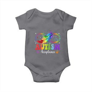 Autism Acceptance Baby Onesie Neurodivergent Support Rainbow Feather Infinity Symbol TS14 Charcoal Print Your Wear