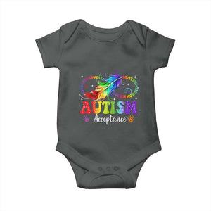 Autism Acceptance Baby Onesie Neurodivergent Support Rainbow Feather Infinity Symbol TS14 Dark Heather Print Your Wear