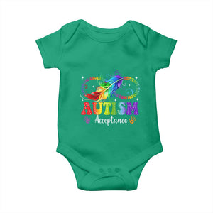 Autism Acceptance Baby Onesie Neurodivergent Support Rainbow Feather Infinity Symbol TS14 Irish Green Print Your Wear