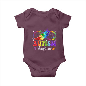 Autism Acceptance Baby Onesie Neurodivergent Support Rainbow Feather Infinity Symbol TS14 Maroon Print Your Wear