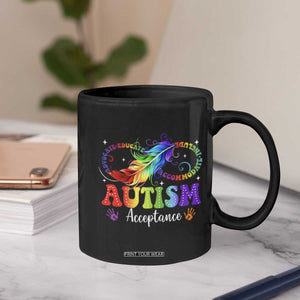 Autism Acceptance Coffee Mug Neurodivergent Support Rainbow Feather Infinity Symbol TS14 Print Your Wear