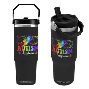 Autism Acceptance Flip Straw Tumbler Neurodivergent Support Rainbow Feather Infinity Symbol TS14 One Size: 30 oz Black Print Your Wear