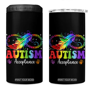 Autism Acceptance 4 in 1 Can Cooler Tumbler Neurodivergent Support Rainbow Feather Infinity Symbol TS14 One Size: 16 oz Black Print Your Wear