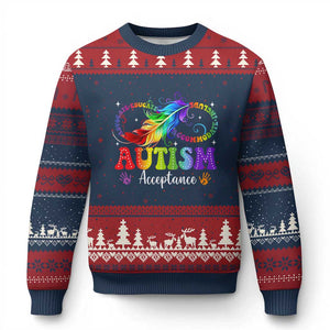 Autism Acceptance Ugly Christmas Sweater Neurodivergent Support Rainbow Feather Infinity Symbol TS14 Navy Red Print Your Wear