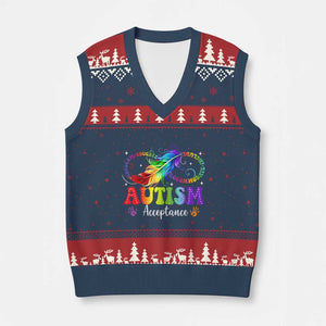 Autism Acceptance V-Neck Knit Sweater Vest Neurodivergent Support Rainbow Feather Infinity Symbol TS14 Navy Red Print Your Wear
