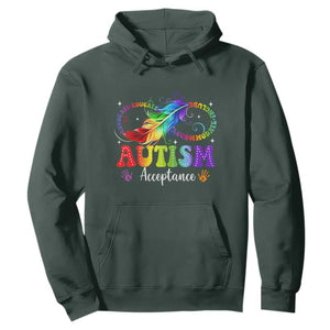 Autism Acceptance Hoodie - Neurodivergent Support Rainbow Feather Infinity Symbol Pullover TS14 Dark Forest Green Print Your Wear
