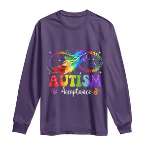 Autism Acceptance Long Sleeve Shirt - Neurodivergent Support Rainbow Feather Infinity Symbol TS14 Purple Print Your Wear