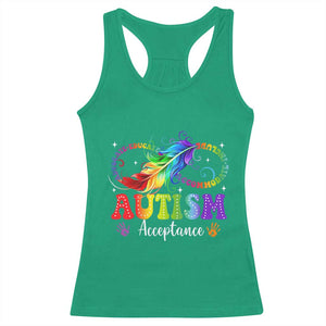Autism Acceptance Racerback Tank Top Neurodivergent Support Rainbow Feather Infinity Symbol TS14 Irish Green Print Your Wear