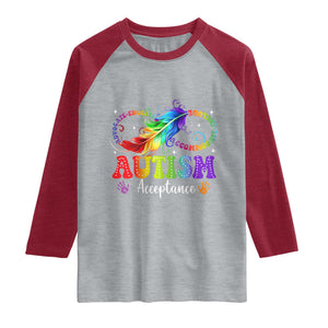 Autism Acceptance Raglan Shirt Neurodivergent Support Rainbow Feather Infinity Symbol TS14 Heather Gray Heather Red Print Your Wear