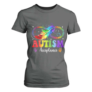 Autism Acceptance T Shirt For Women Neurodivergent Support Rainbow Feather Infinity Symbol TS14 Dark Heather Print Your Wear