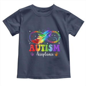 Autism Acceptance Toddler T Shirt Neurodivergent Support Rainbow Feather Infinity Symbol TS14 Navy Print Your Wear