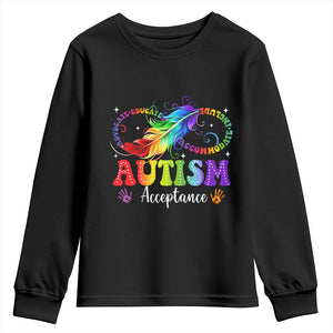 Autism Acceptance Youth Sweatshirt - Neurodivergent Support Rainbow Feather Infinity Symbol TS14 Black Print Your Wear