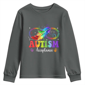 Autism Acceptance Youth Sweatshirt - Neurodivergent Support Rainbow Feather Infinity Symbol TS14 Dark Heather Print Your Wear