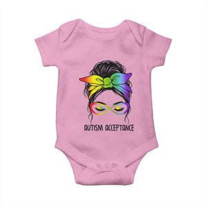 Autism Acceptance Baby Onesie Neurodiversity Awareness Messy Bun Women TS14 Light Pink Print Your Wear