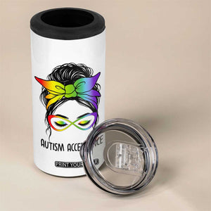 Autism Acceptance 4 in 1 Can Cooler Tumbler Neurodiversity Awareness Messy Bun Women TS14 Print Your Wear