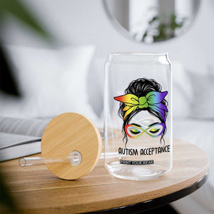 Autism Acceptance Glass Can Neurodiversity Awareness Messy Bun Women TS14 Print Your Wear