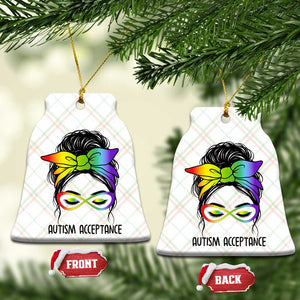 Autism Acceptance Ceramic Ornament Neurodiversity Awareness Messy Bun Women TS14 Print Your Wear