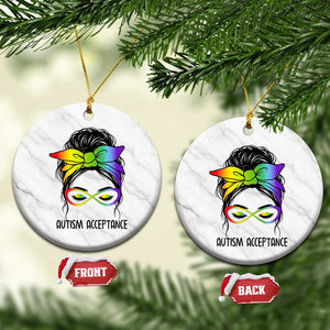 Autism Acceptance Ceramic Ornament Neurodiversity Awareness Messy Bun Women TS14 1pc White Marble Print Your Wear