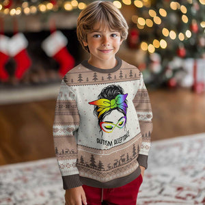 Autism Acceptance Ugly Christmas Sweater Neurodiversity Awareness Messy Bun Women TS14 Mocha Mousse Print Your Wear