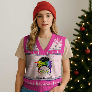 Autism Acceptance V-Neck Knit Sweater Vest Neurodiversity Awareness Messy Bun Women TS14 Hot Pink Print Your Wear