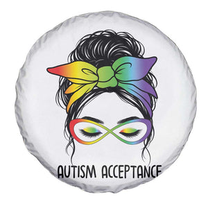 Autism Acceptance Spare Tire Cover Neurodiversity Awareness Messy Bun Women TS14 Print Your Wear