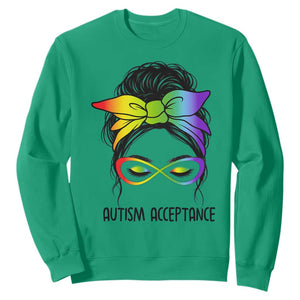 Autism Acceptance Sweatshirt - Neurodiversity Awareness Messy Bun Women TS14 Irish Green Print Your Wear