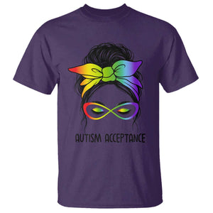 Autism Acceptance T Shirt - Neurodiversity Awareness Messy Bun Women TS14 Purple Print Your Wear