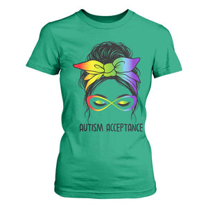 Autism Acceptance T Shirt For Women - Neurodiversity Awareness Messy Bun TS14 Irish Green Print Your Wear