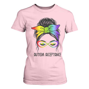 Autism Acceptance T Shirt For Women - Neurodiversity Awareness Messy Bun TS14 Light Pink Print Your Wear