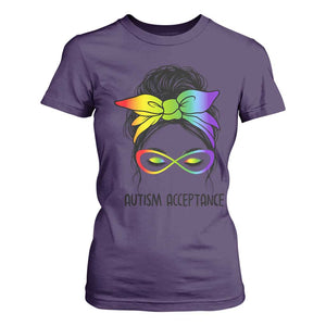 Autism Acceptance T Shirt For Women - Neurodiversity Awareness Messy Bun TS14 Purple Print Your Wear