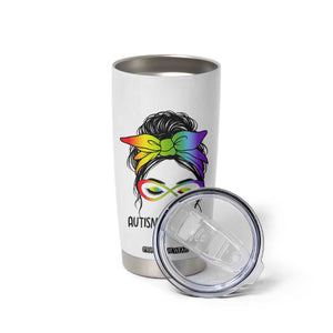 Autism Acceptance Tumbler Cup Neurodiversity Awareness Messy Bun Women TS14 Print Your Wear