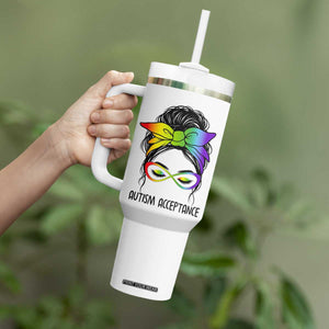 Autism Acceptance Tumbler With Handle Neurodiversity Awareness Messy Bun Women TS14 Print Your Wear