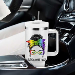 Autism Acceptance Tumbler With Handle Neurodiversity Awareness Messy Bun Women TS14 Print Your Wear
