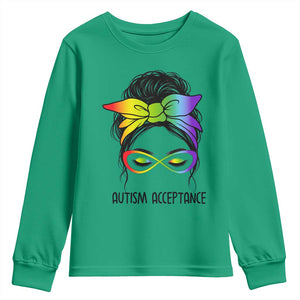 Autism Acceptance Youth Sweatshirt - Neurodiversity Awareness Messy Bun Women TS14 Irish Green Print Your Wear