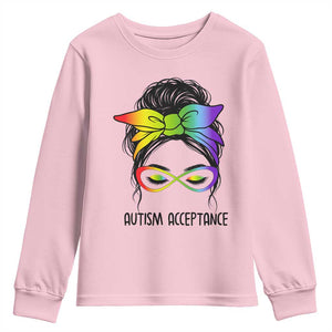 Autism Acceptance Youth Sweatshirt - Neurodiversity Awareness Messy Bun Women TS14 Light Pink Print Your Wear