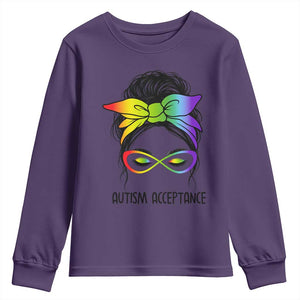 Autism Acceptance Youth Sweatshirt - Neurodiversity Awareness Messy Bun Women TS14 Purple Print Your Wear