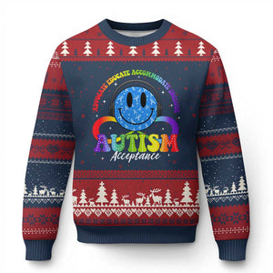 Autism Acceptance Ugly Christmas Sweater Acceptance Special Education Teacher Kids TS14 Navy Red Print Your Wear