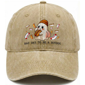 Funny Hot Dog Ghost Halloween Washed Cotton Baseball Cap Bad Day To Be A Hotdog TS14 Washed Cap Universal Fit Khaki Print Your Wear