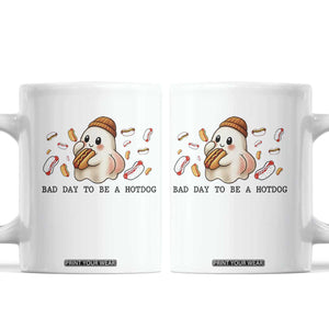 Funny Hot Dog Ghost Halloween Coffee Mug Bad Day To Be A Hotdog TS14 White Print Your Wear