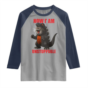 Now I Am Unstoppable Raglan Shirt Funny Cat Japanese Anime Kawaii TS14 Sport Gray Navy Print Your Wear