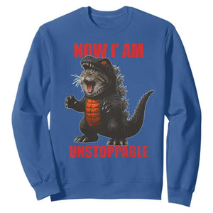 Now I Am Unstoppable Sweatshirt Funny Cute Cat Catzilla TS14 Royal Blue Print Your Wear