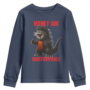 Now I Am Unstoppable Youth Sweatshirt Funny Cat Japanese Anime Kawaii TS14 Navy Print Your Wear